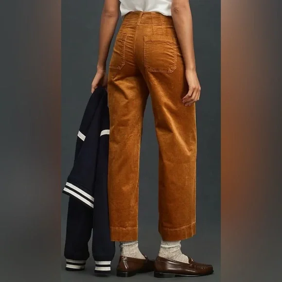Maeve ANTHROPOLOGIE Colette Caramel Corduroy Wide-Leg Crop Pants Women’s Size 29 - Picture 3 of 12